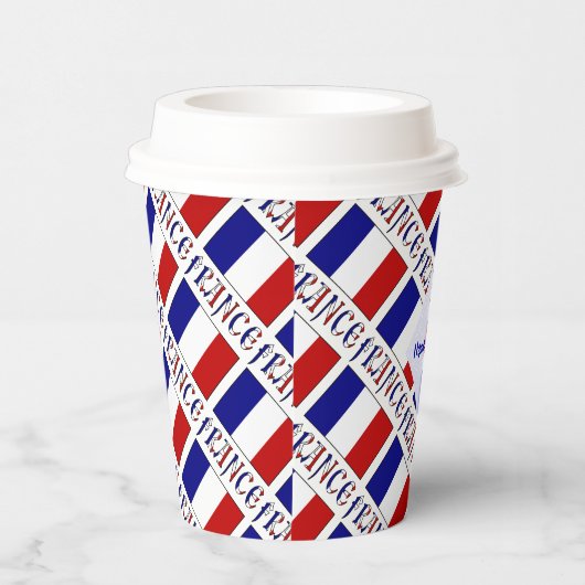 France French Flag Tiled Blue Personalized Name 紙コップ (右)