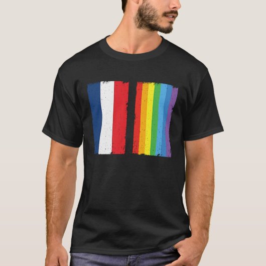 France LGBTQ Flag Rainbow Queer Gay Tシャツ (正面)