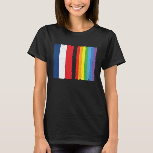 France LGBTQ Flag Rainbow Queer Gay Tシャツ (正面)