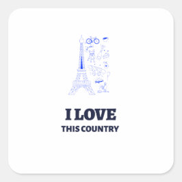 France Love Quote – Eiffel Tower Art スクエアシール