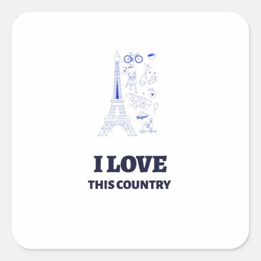 France Love Quote – Eiffel Tower Art スクエアシール (正面)