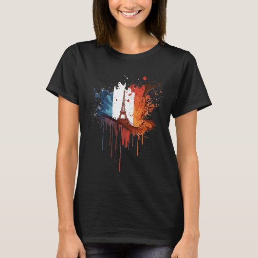 France Paris Abstract Splatter French Flag Eiffel  Tシャツ (正面)