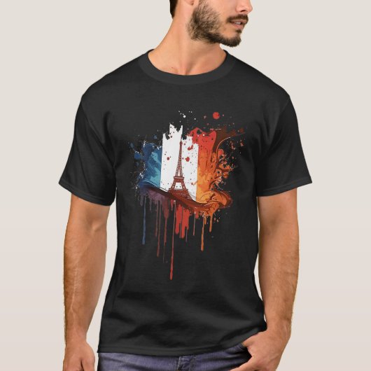 France Paris Abstract Splatter French Flag Eiffel  Tシャツ (正面)
