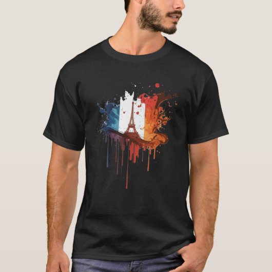 France Paris Abstract Splatter French Flag Eiffel Tシャツ (正面)