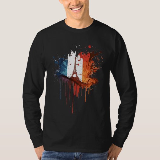 France Paris Abstract Splatter French Flag Eiffel  Tシャツ (正面)