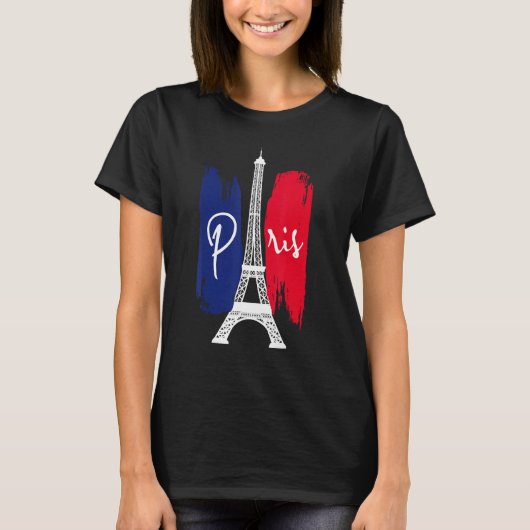 France Paris Eiffel Tower  French flag Tシャツ (正面)