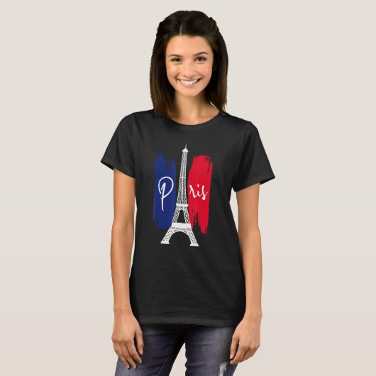France Paris Eiffel Tower  French flag Tシャツ (正面フル)
