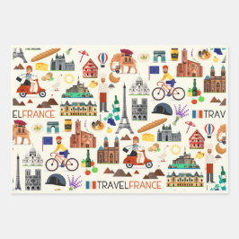 France Travel Icons Design ラッピングペーパーシート
