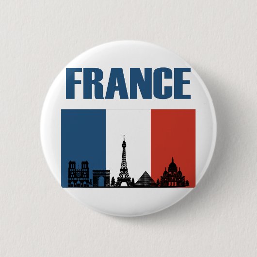 France Travel - Paris City Skyline French Flag 缶バッジ (正面)