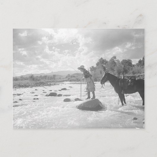 Frances Phelps Belden fly fishing in the river ポストカード (正面)