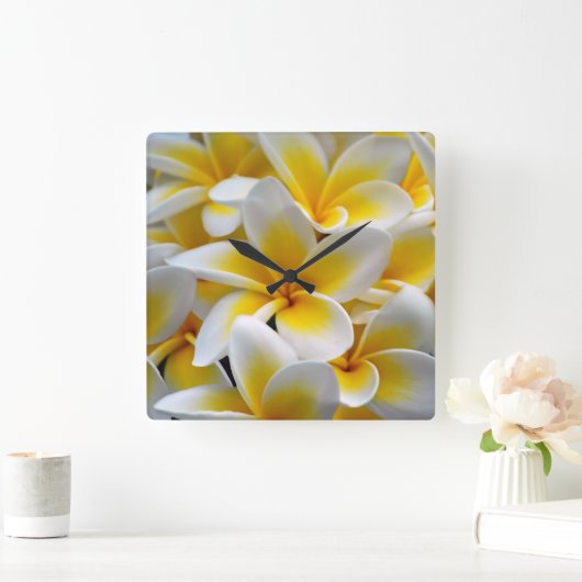 Frangipaniのプルメリアの花の写真 スクエア壁時計 (ホーム)