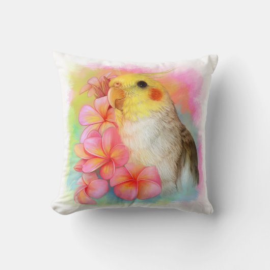 frangipaniを持つCockatiel クッション (正面)