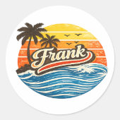 Frank Retro Sunset Name Design ラウンドシール (正面)