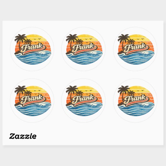 Frank Retro Sunset Name Design ラウンドシール (シート)