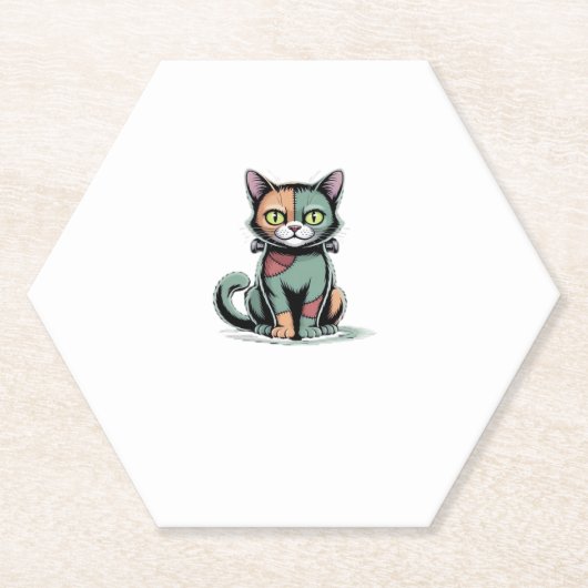 FrankenCatオーバーサイズTシャツ ペーパーコースター (正面)