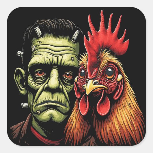 "Frankenstein & Earl" Chessy Chicken Selfies スクエアシール (正面)