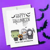 Frankenstein Mummy Grim Reaper Cute Cat Halloween ポストカード