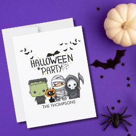 Frankenstein Mummy Grim Reaper Cute Cat Halloween ポストカード