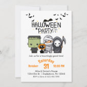 Frankenstein Mummy Grim Reaper Cute Cat Halloween 招待状 (正面)
