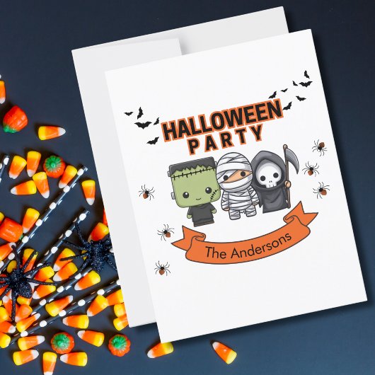 Frankenstein Mummy Grim Reaper Spooky Halloween ポストカード