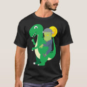Frankenstein Riding Rex Cool Dinosaur Halloween Co Tシャツ (正面)