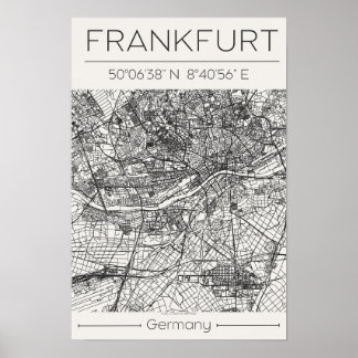 Frankfurt City Map Poster Modern Minimal Urban Art ポスター