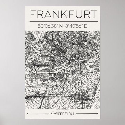 Frankfurt City Map Poster Modern Minimal Urban Art ポスター (正面)