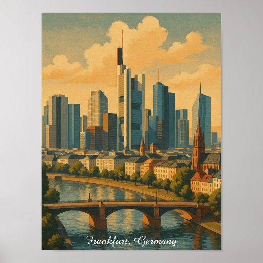 Frankfurt Germany Skyline Vintage Travel ポスター (正面)
