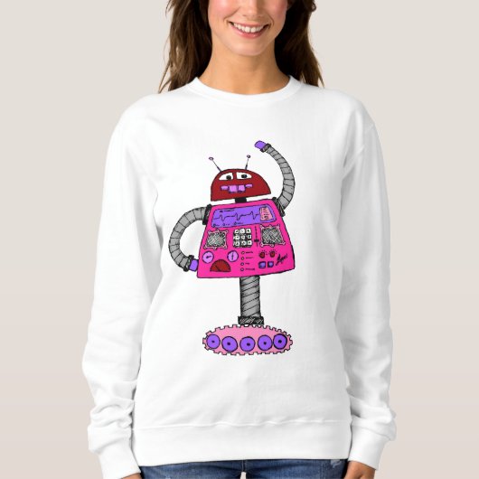 Frankie Robot：白のピンク スウェットシャツ (正面)