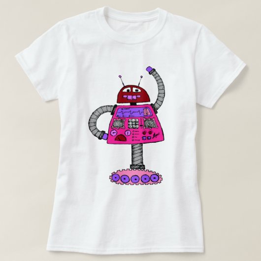 Frankie Robot：白のピンク Tシャツ (デザイン正面)