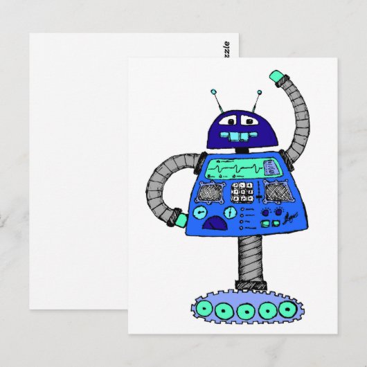 Frankie Robot：青（白） ポストカード (正面/裏面)