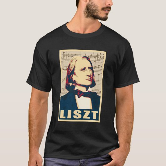 Franz Lisztミュージカル作曲家ノートスタイルプロパガンダ Tシャツ (正面)