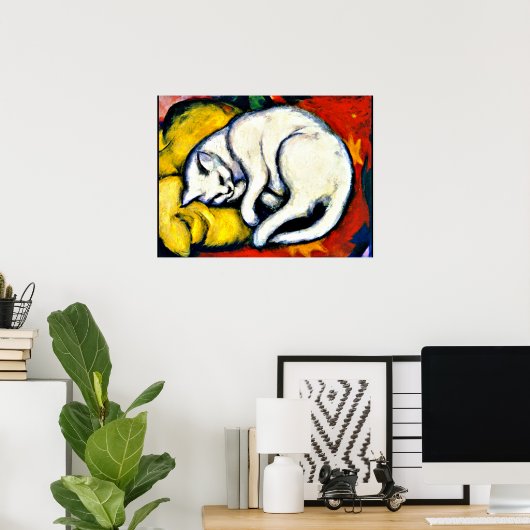 Franz Marc - White Cat. famous painting, ポスター (ホームオフィス)