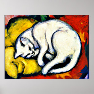 Franz Marc - White Cat. famous painting, ポスター