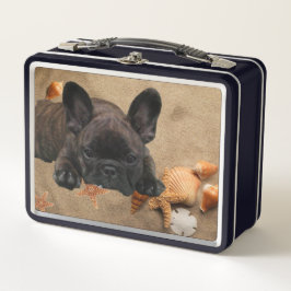 Französische Bulldogge am Strand French Bulldog メタルランチボックス