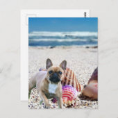 Französische Bulldogge am Strand  Postkarte ポストカード (正面/裏面)