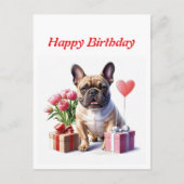Französische Bulldogge Blumen Birthday Bulldog ポストカード (正面)