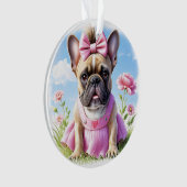 Französische Bulldogge Blumen French Bulldog オーナメント (正面)