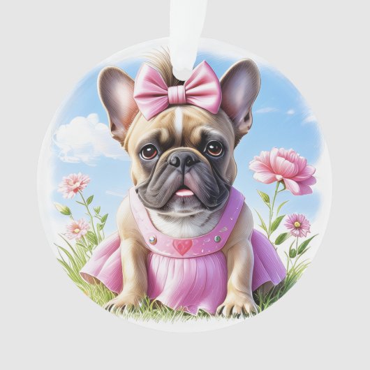Französische Bulldogge Blumen French Bulldog オーナメント (正面)