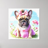 Französische Bulldogge Blumen French Bulldog キャンバスプリント (正面)
