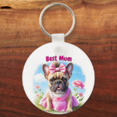 Französische Bulldogge Blumen French Bulldog キーホルダー (正面)