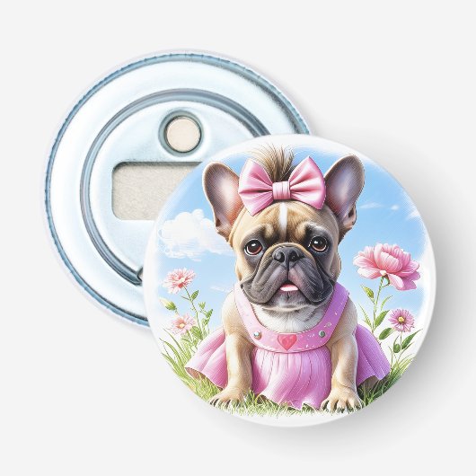 Französische Bulldogge Blumen French Bulldog 栓抜き (正面)