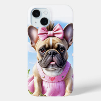 Französische Bulldogge Blumen French Bulldog iPhone 15ケース