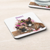 Französische Bulldogge Blumen French Bulldog Feier コースター (左側)