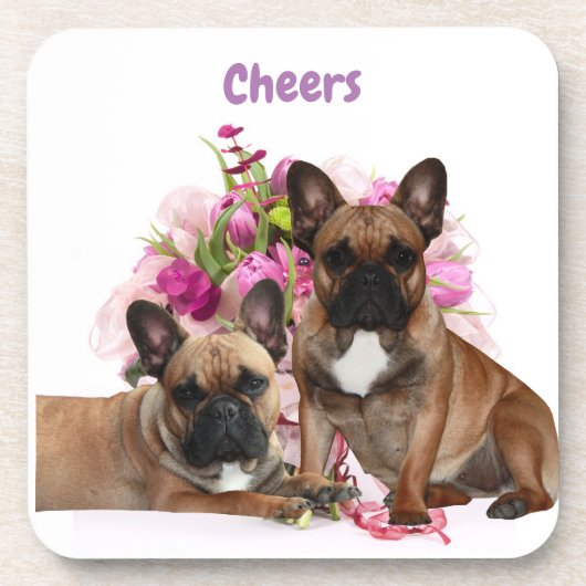 Französische Bulldogge Blumen French Bulldog Feier コースター (正面)