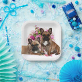 Französische Bulldogge Blumen French Bulldog Feier ペーパープレート (パーティー)