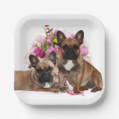 Französische Bulldogge Blumen French Bulldog Feier ペーパープレート (正面)