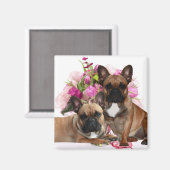 Französische Bulldogge Blumen French Bulldog Feier マグネット (正面/裏面)