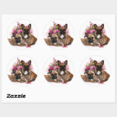 Französische Bulldogge Blumen French Bulldog Feier ラウンドシール (シート)