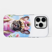 Französische Bulldogge Blumen French Bulldog iPhoneケース (裏面横)